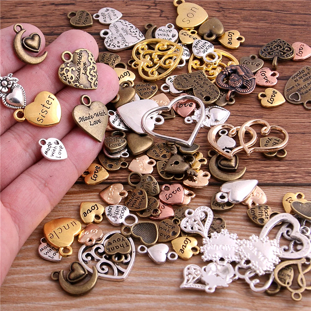 20pcs/lot Vintage Metal 6 color Mixed Hearts Charms Retro love Pendant for  Jewelry Making Diy Handmade Jewelry