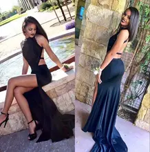 Atemberaubende Sexy black Mermaid Brautkleider Spitze appliques backless abendkleider seitenschlitz partei-kleid vestido de festa