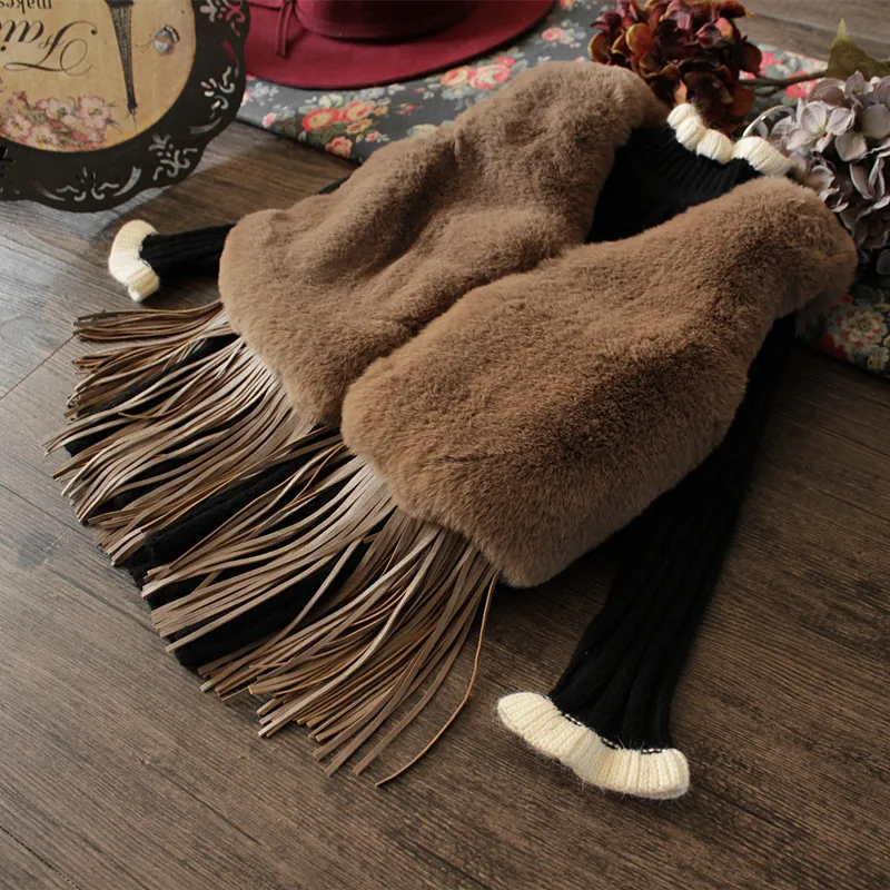 Hot Sale 2017 Spring and winter jacket coat fashion tassel mosaic new baby girls imitation rabbit fur kids vest wool waistcoats
