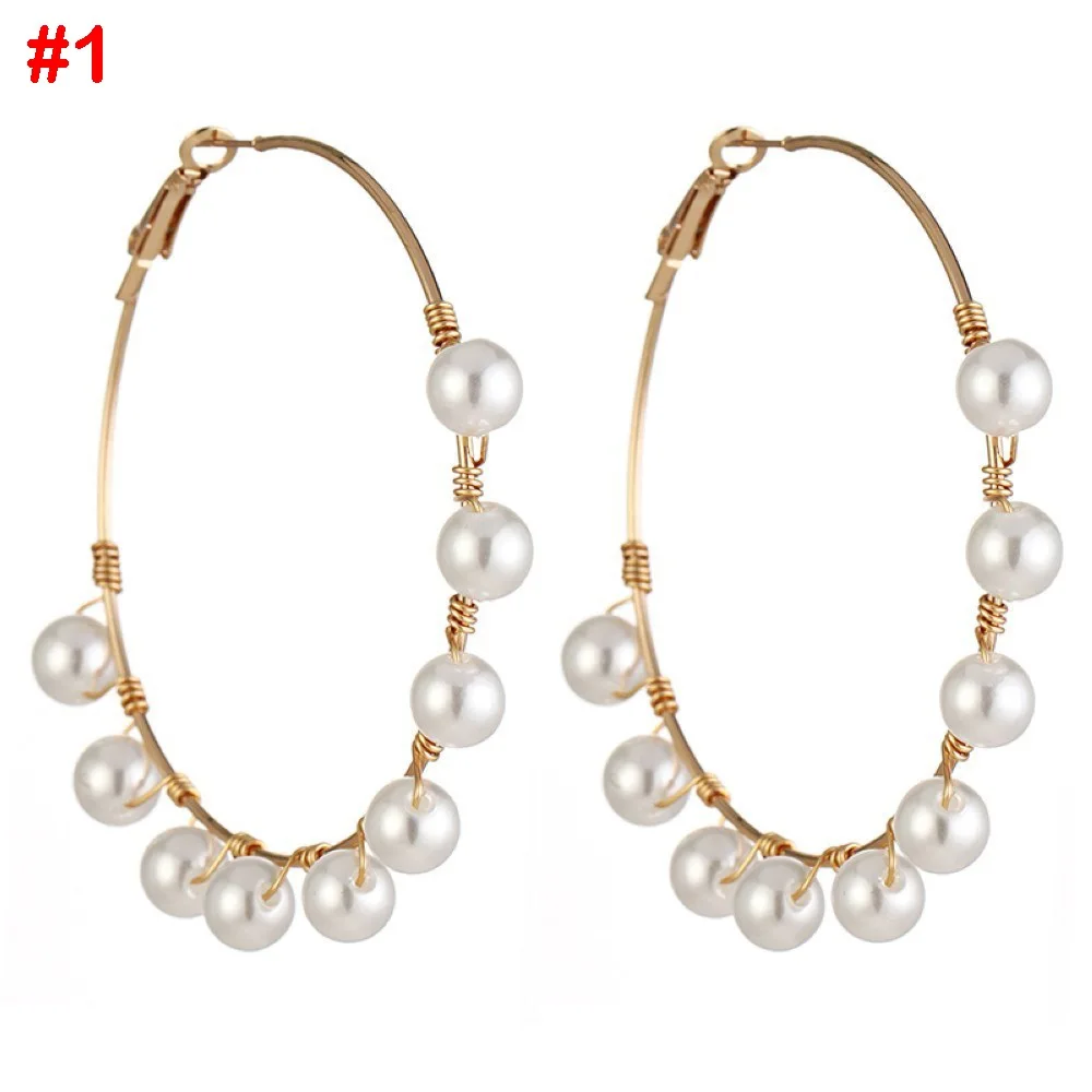 1 пара, элегантные круглые женские серьги-кольца с белым жемчугом, маленькие большие круглые серьги с жемчугом, модные женские свадебные украшения для помолвки - Окраска металла: Style 4-1