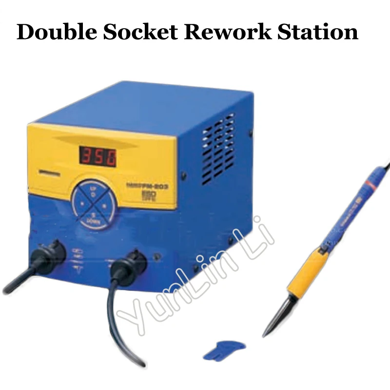 US $731.40 Double Socket Welding Machine 140W 220V Rework Station Dual Port Soldering Station With 2027 Welded Iron Handle FM203