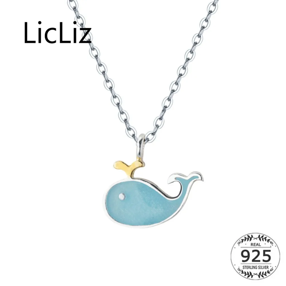 

LicLiz 2019 New 925 Sterling Silver Cute Blue Whale Pendant Necklaces for Women New White Gold Jewelry Link Chain Pendant LN0449