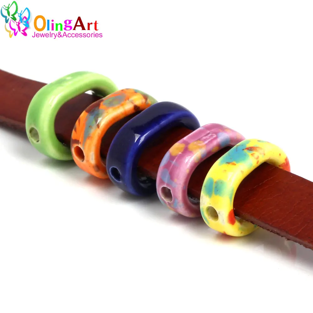 

OlingArt 16mm 10Pcs/lot Leather clasps Ceramic square Double hole beads New Hot Sale Multicolor mixing DIY Jewelry making