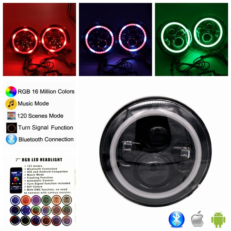 "7"" светодиодные фары лампы RGB гало глаза Ангела с Bluetooth пульт дистанционного управления для 1997~2017 Jeep Вранглер JK ЖЖ СИДЖЕЙ Хаммер Н1 Н2 " "7"" светодиодные фары лампы RGB гало глаза Ангела с Bluetooth пульт дистанционного управления для 1997~2017 Jeep Вранглер JK ЖЖ СИДЖЕЙ Хаммер Н1 Н2 "