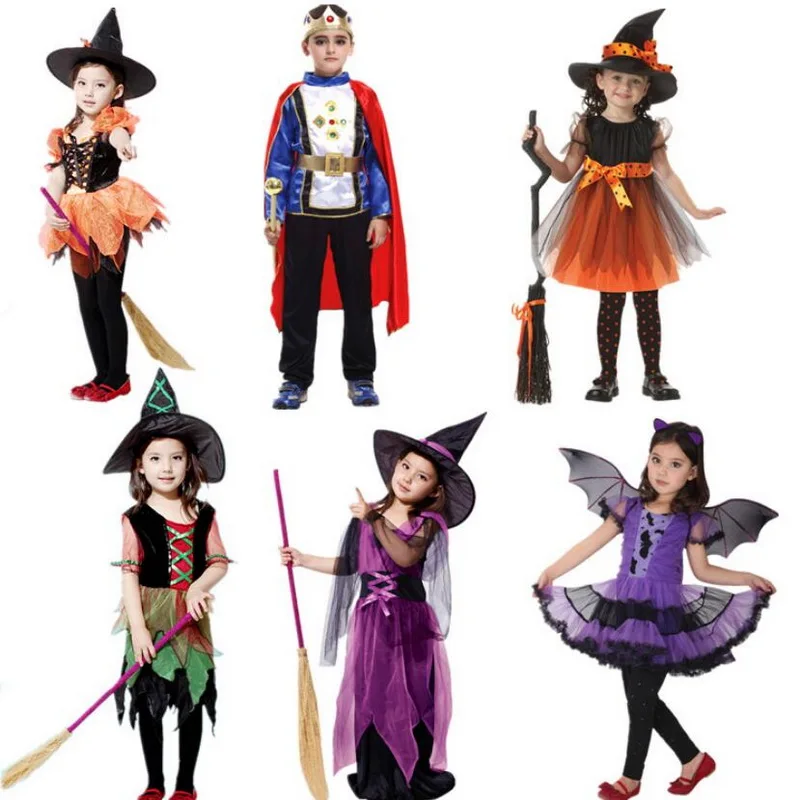 

Halloween Costumes Girls Witch Party Dress Children Kids Boys King Prince Cosplay Costume For Girls Party Witch Dress With Hat