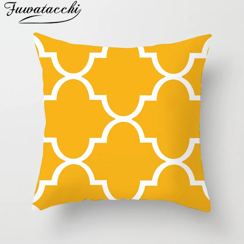 

Fuwatacchi Geometric Painting Cushion Cover Yellow Gray Diamond Wave Print Pillowcase Sofa Chair Home Decor throw pillows Cover