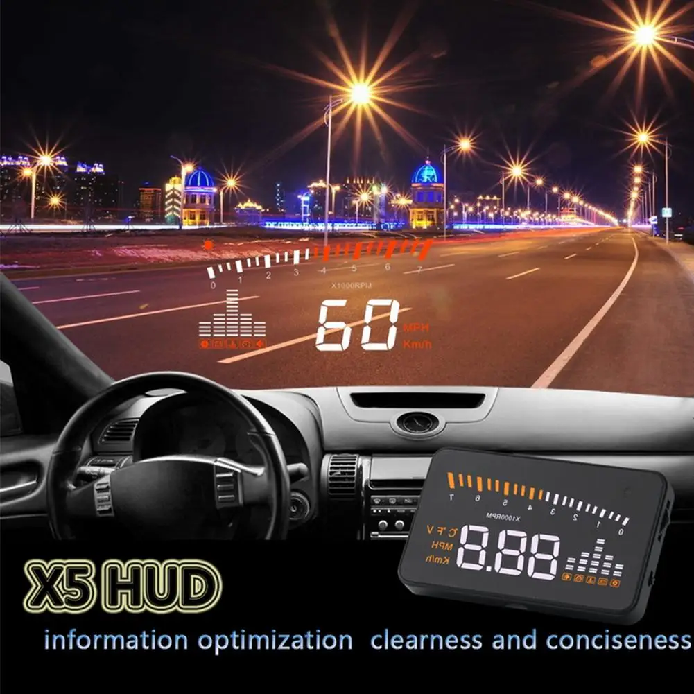 3-дюймовый X5 HUD Дисплей Авто HUD Дисплей Скорость сигнализация OBD II на лобовое стекло Дисплей OBD2 Интерфейс для водителей безопасности