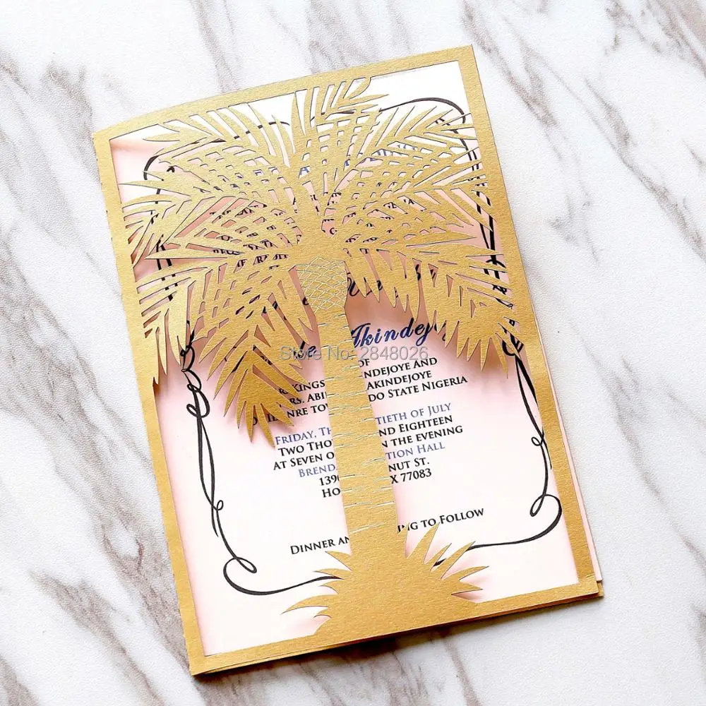 

50pcs Customized palm tree style invitations,wedding invitation