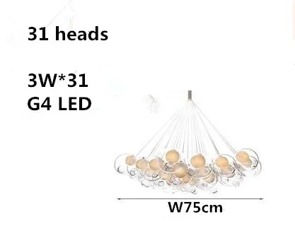 Современный светодиодный Люстра для гостиной подвесные светильники для дома деко освещение крепление для столовой скандинавский стеклянный, для спальни Подвесные светильники в виде шаров - Цвет абажура: 31 heads transparent