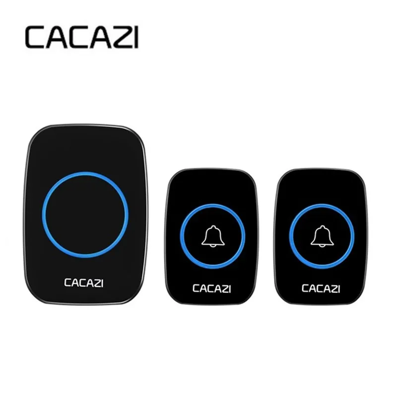 En Ligne CACAZI Sans Fil Sonnette Maison Étanche Batterie boutons Récepteur 300 m À Distance Led Accueil Sans Fil Cloche 38 Carillons sonnette d alarme