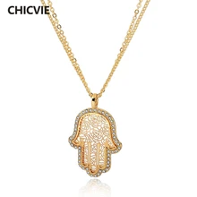 CHICVIE Long Gold plated Crystal Necklaces For Women Fatima Evil Eye Hand Pendants New Ethnic Jewelry 2017 Vintage Accessories