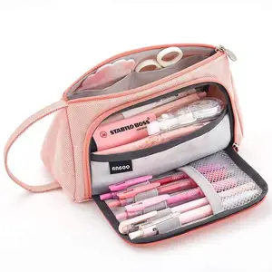 Big Capacity Pencil Case Bag Pouch Pen Holder For Middle High School Office College Girl Adult Large Storage Pink Stationery Bag