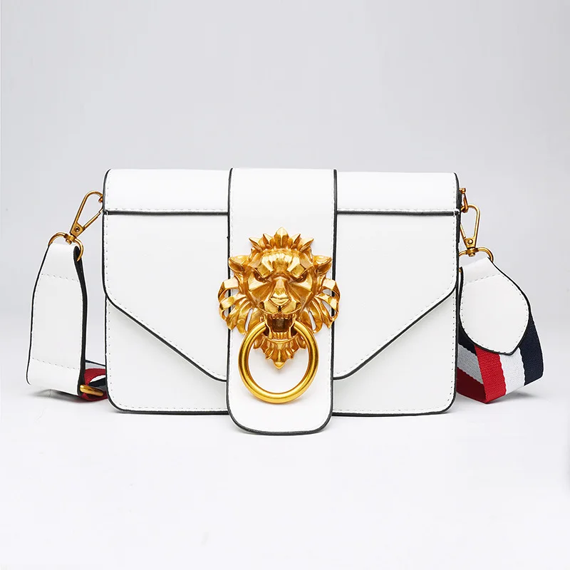 

women's bag 2017 new style Baidan single shoulder bag fashionable metal lion head decoration oblique small square bag