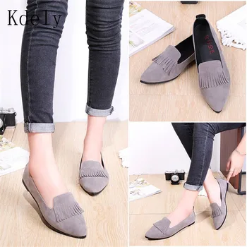 

Women Flats tassels Printed Pointed Toe Nubuckle leather Women Leisure Shoes Matching Slip-on Ladies Flats Comfortable Footwear