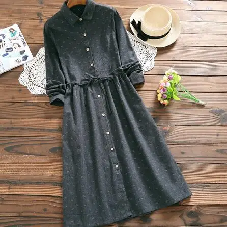 

2019 Slim Winter Spring Retro Women Dress Turn Down Collar Print Elbise Vestidos De Festa Long Sleeve A-Line Dresses DC643