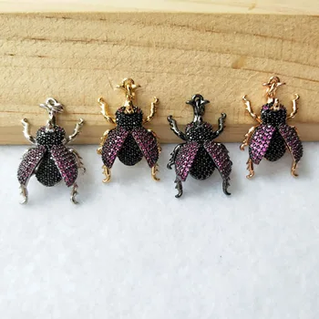 

6Pcs Mix Color Micro Pave burgun CZ zircon Insect rhinoceros beetle charm Pendant For Jewelry Findings DIY necklace making PD916
