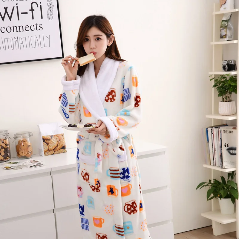 Фланелевые халаты-кимоно для влюбленных, плотные теплые халаты из кораллового флиса для мужчин и женщин, осенне-зимние плотные пижамы с длинными рукавами - Цвет: 10