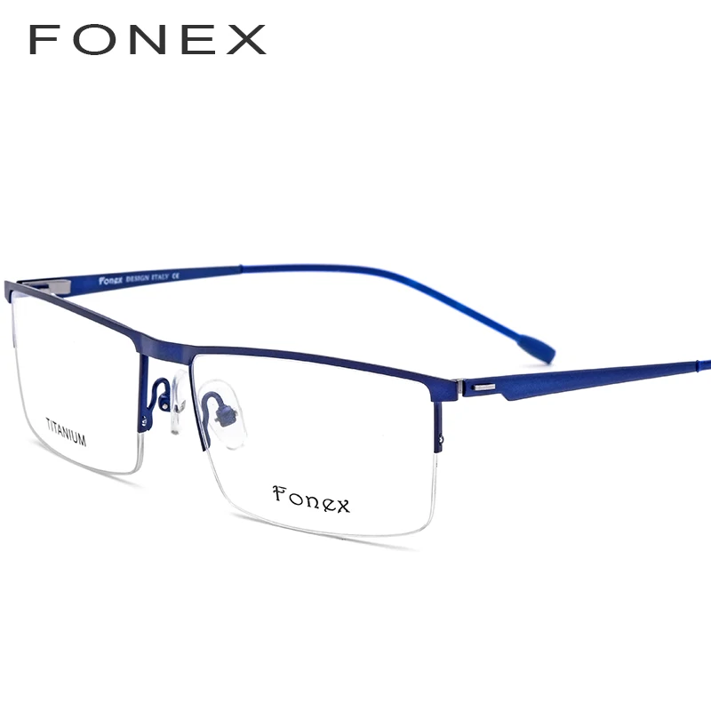 FONEX сплав оптические очки рамки для мужчин Сверхлегкий рецепт квадратные очки полуоправы близорукость без винтов очки 8826 - Цвет оправы: Синий
