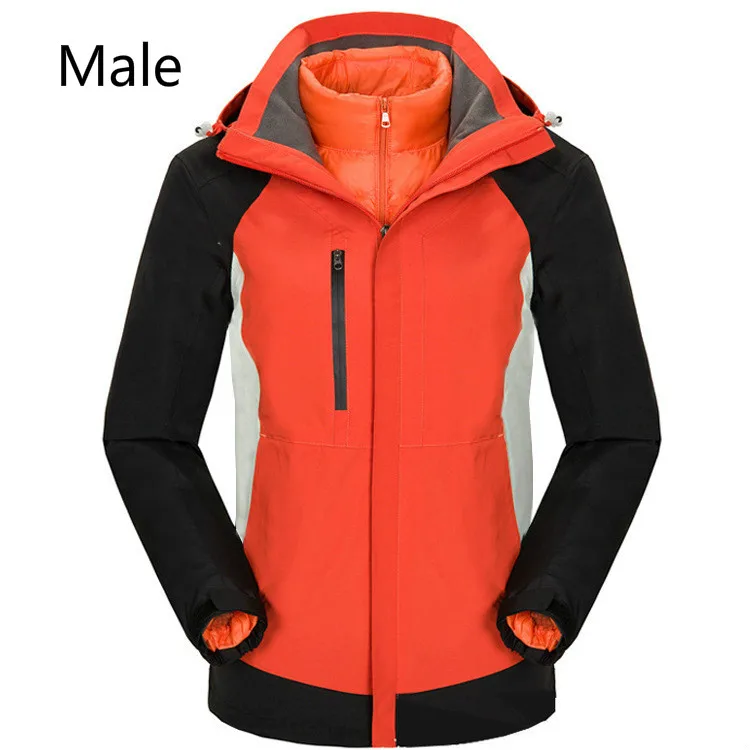 Outdoor koude-proof thermische shock jas kan worden ontdaan donzen innerlijke blaas twee sets van mannen en vrouwen mountain ski dragen
