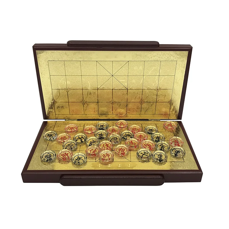 Yernea New Wood Chinese Chess Game Set Folding Chessboard Crystal Pieces Glittering Gold Foil Chessboard Upscal Chess Good Gift Yernea New Wood Chinese Chess Game Set Folding Chessboard Crystal Pieces Glittering Gold Foil Chessboard Upscal Chess Good Gift
