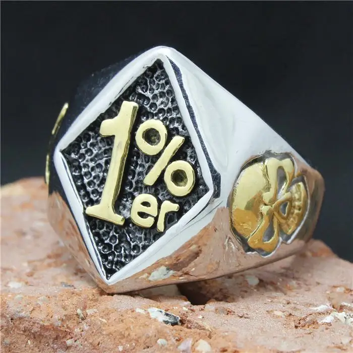 

2015 Cool 316L Stainless Steel Biker 1% er Skull Ring Mens Fashion Motorcycle Biker Band Party Ring