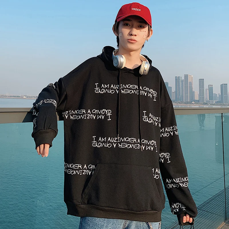 

LEGIBLE Harajuku Hoodies Men 2019 Mens Letter Printed Oversized Sweatshirts Male Spring Autumn Hip Hop Hooded Men Hoodies