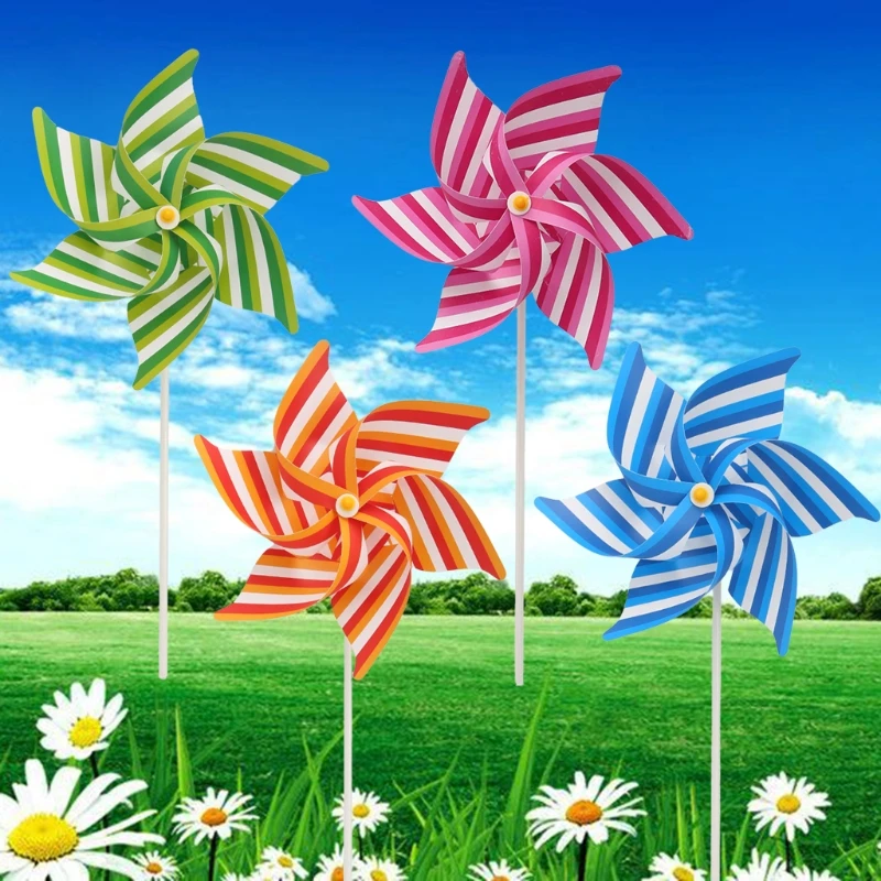 

30cm Six-leaf Striped Windmill Wind Spinner Home Garden Yard Decoration Kids Children Toys