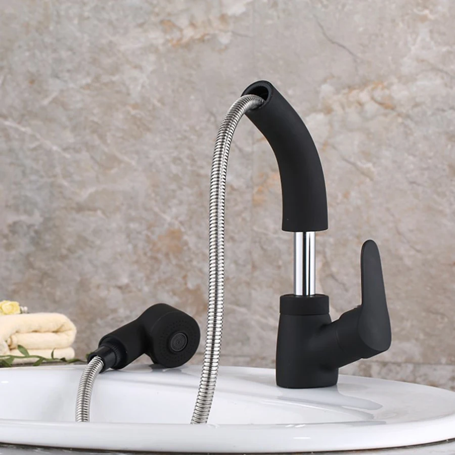 Polished brass pull out basin sink faucet hot and cold rotating kitchen faucet Chrome plating water mixing valve bathroom tap