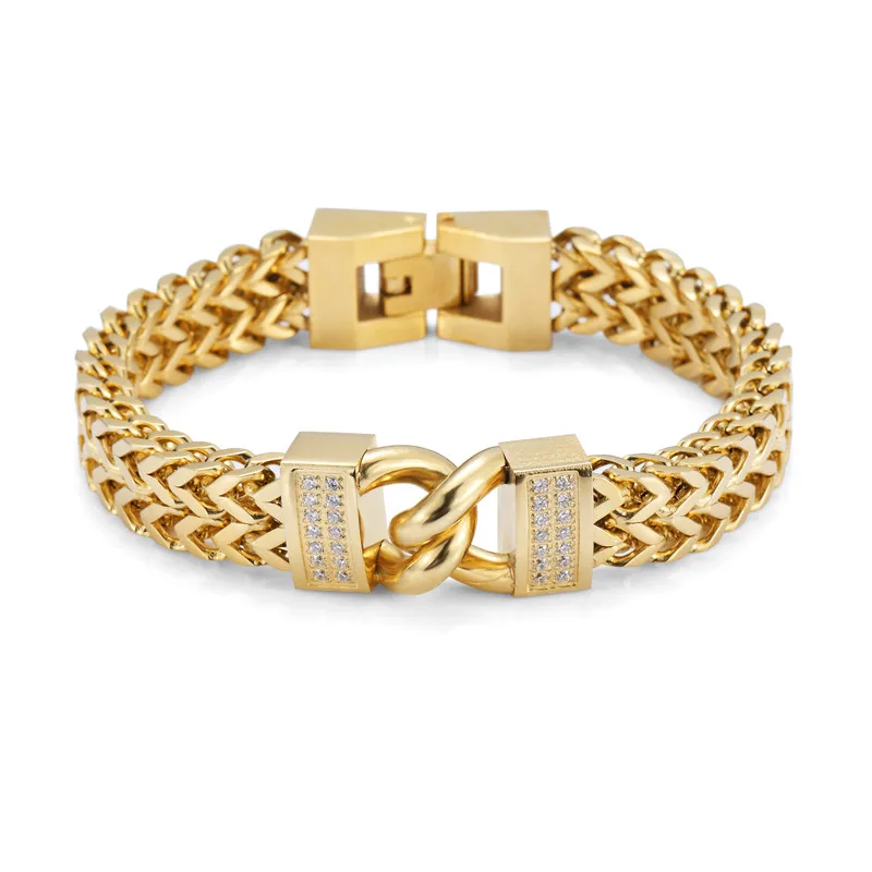 

Hip Hop Women Men Golden Bling Jewelry Gifts hand Chains Crystal Bangles Rhinestones Micro-inlay CZ Stone Steel Zircon Bracelets