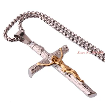

Multicolor Cross Christ Jesus Pendant Necklace Stainless Steel Link Box Chain Fashion Men Jewelry Gift 24" 3mm