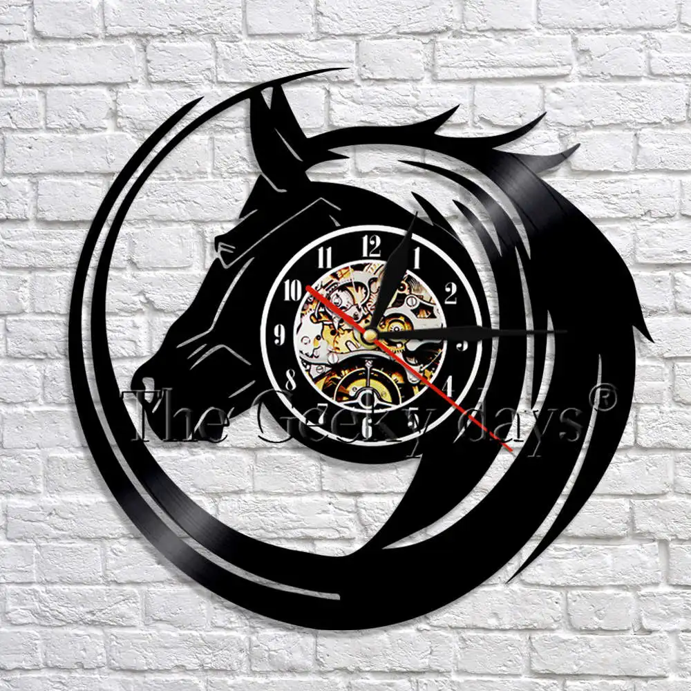 1Piece Horse Clocks Vinyl Record Wall Clock Modern Design Animal Horse