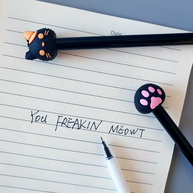 1 шт., Корейская креативная нейтральная ручка с милой кошачьей головой и кошачьей лапой, черная ручка, фирменные Kawaii школьные принадлежности, ручки для письма