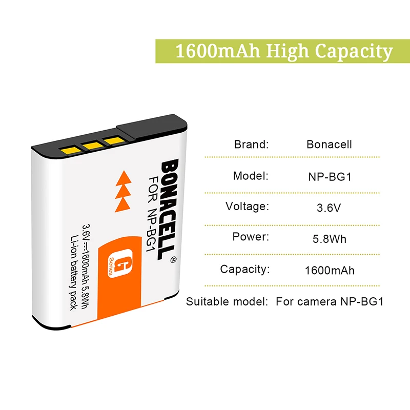 Bonacell 1600 мАч NP BG1 для Sony Аккумулятор Зарядное устройство DSC W/WX серии T100 T20 H3 H7 H9