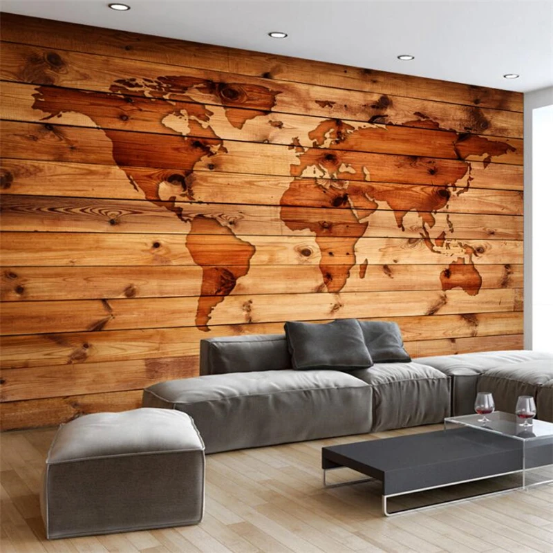

beibehang papel de parede Custom wallpaper European Vintage Retro World Map Wood Bar Coffee Shop Wall papel tapiz tapety