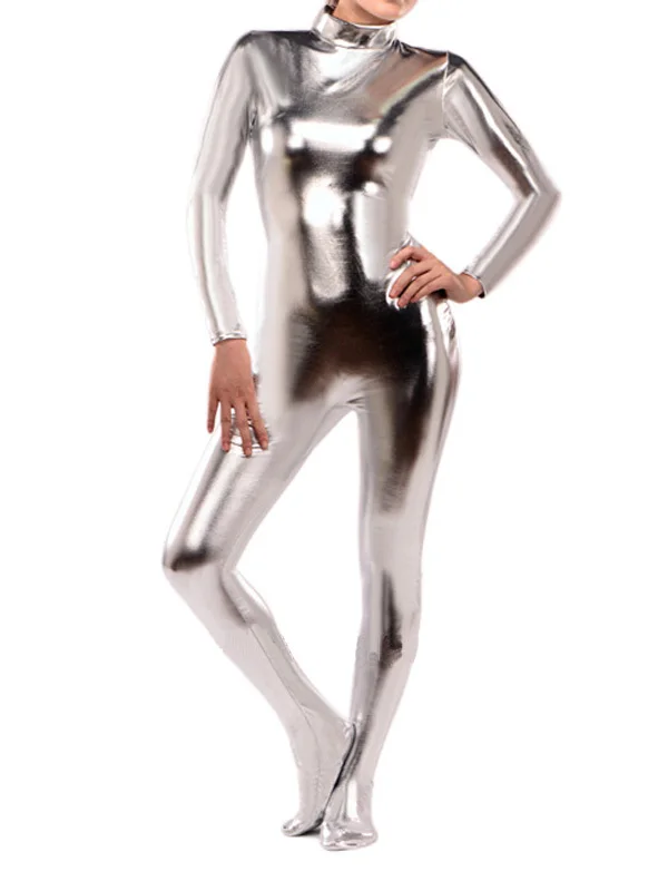 BetterParty Серебряный Блестящий металлический Zentai Catsuit горячая Распродажа