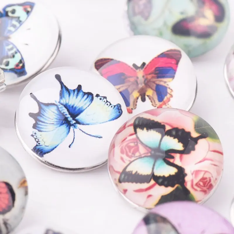 Colorful Butterfly Snap Button for DIY Jewelry Buttons Round Silver
