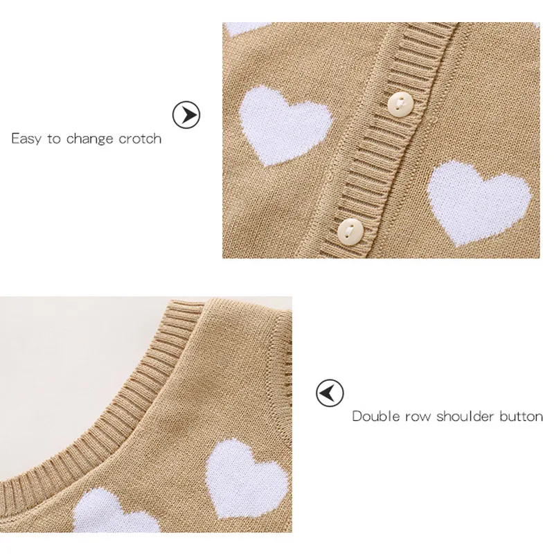 Heart Baby Sweater Vest Infant Kids Boys Girls Round Collar Button Closure Knit Outfit Coat Cotton Soft Comfortable for Spring (5)
