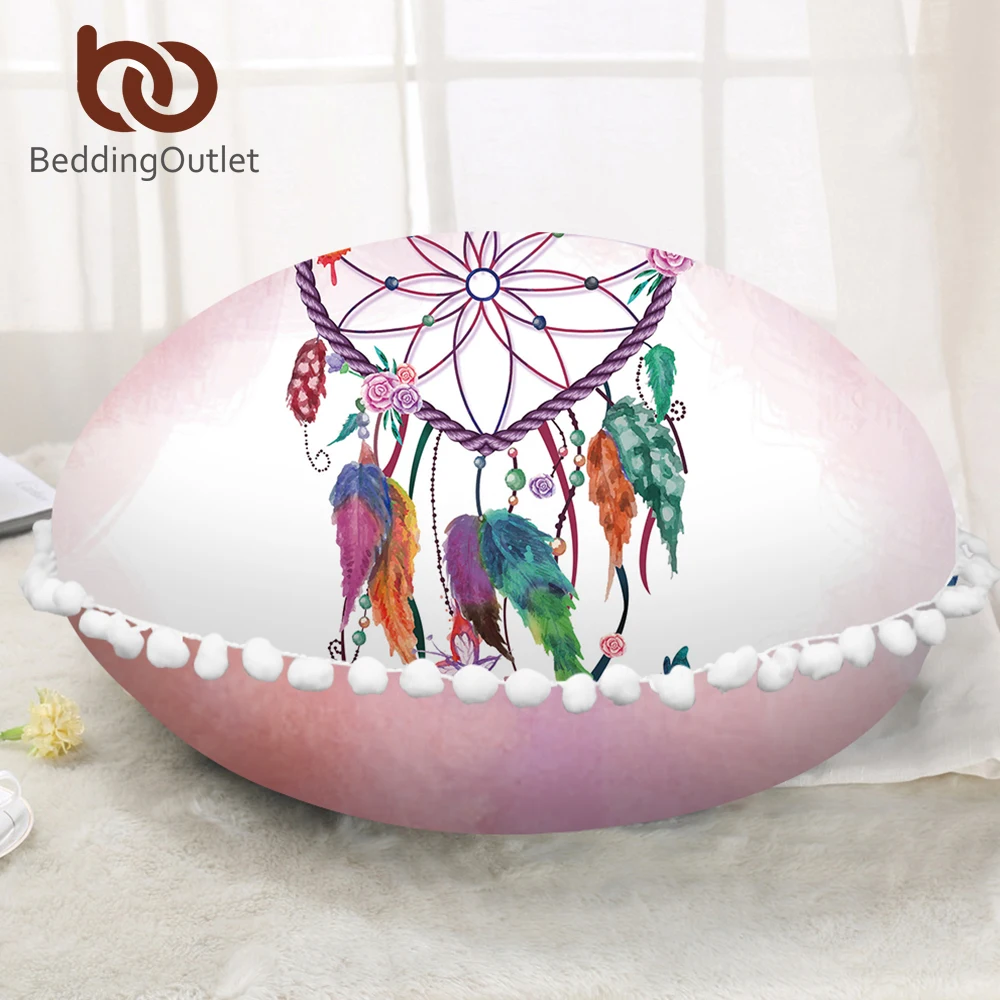 BeddingOutlet Heart Dreamcatcher Round Pillow Cover Pink Cushion Cover