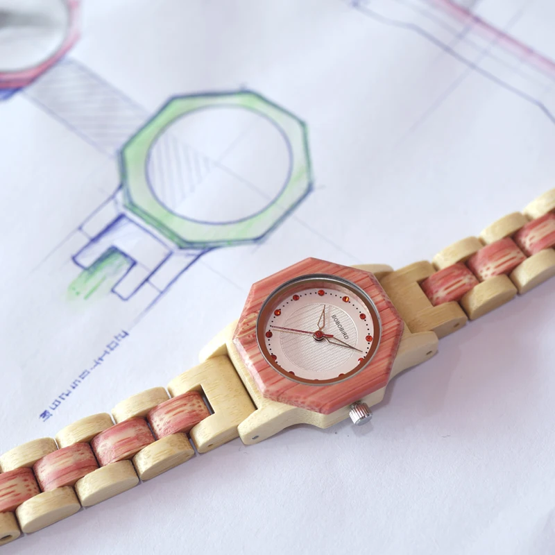 BOBO BIRD O10 Bamboo Women Watches Crystal Dial Ladies Quartz Dress Watch in Wooden Box