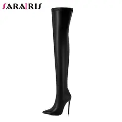 SARAIRIS/новые женские черные туфли на высоком каблуке 12 см с острым носком, женские Модные осенние ботфорты 2019, большие размеры 33-43