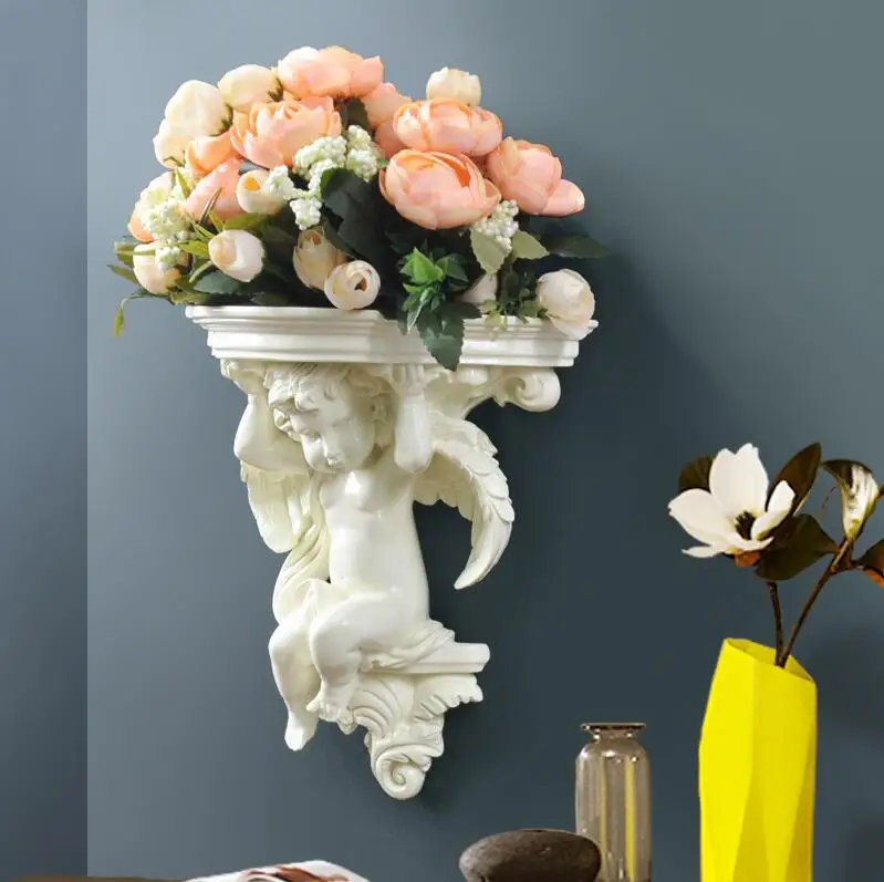 Европейская 3D стерео настенная Ваза ангела из смолы+ Шелковый цветок, украшение на стену, настенная ваза для телевизора, настенная ваза, цветочный горшок