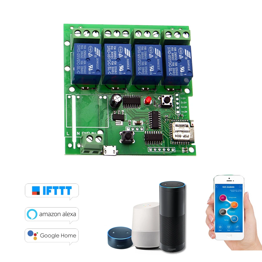 

eWeLink 4ch DC5V Wifi Switch Timer Phone APP Remote Control for Smart Home Smart Remote Control Wireless Switch Universal Module