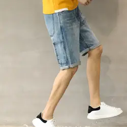 Мужские свободные короткие джинсы джинсовые шорты 2019 летние тонкие ретро большие карманы пять брюки до колена повседневные Прямые брюки