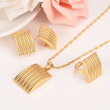 

Ethiopian geometry square Big Pendant Earrings Flower Jewelry sets Gold Color African Wedding Women Habesha Gift