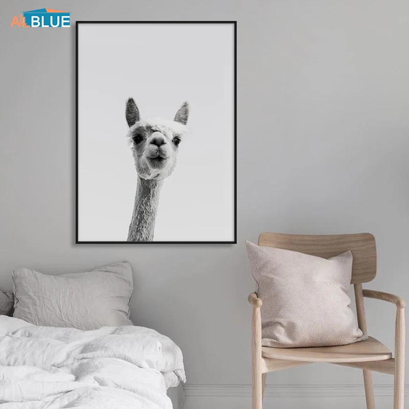 Llama плакат и печатная графика корова наклейки для детской с животными Холст