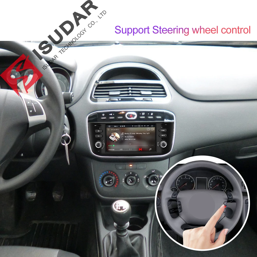 Isudar Автомобильный мультимедийный плеер 1 Din Android 9 для Fiat/Linea/Punto 2012- gps DVD Automotivo радио FM четырехъядерный DSP USB DVR