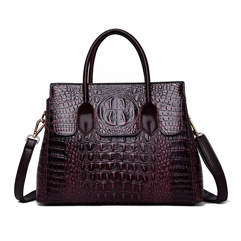 Rodful Аллигатор крокодиловая женская сумка винтажная натуральная кожа ручные сумки для женщин Ретро тоут сумка на плечо Женская коричневая - Цвет: purple