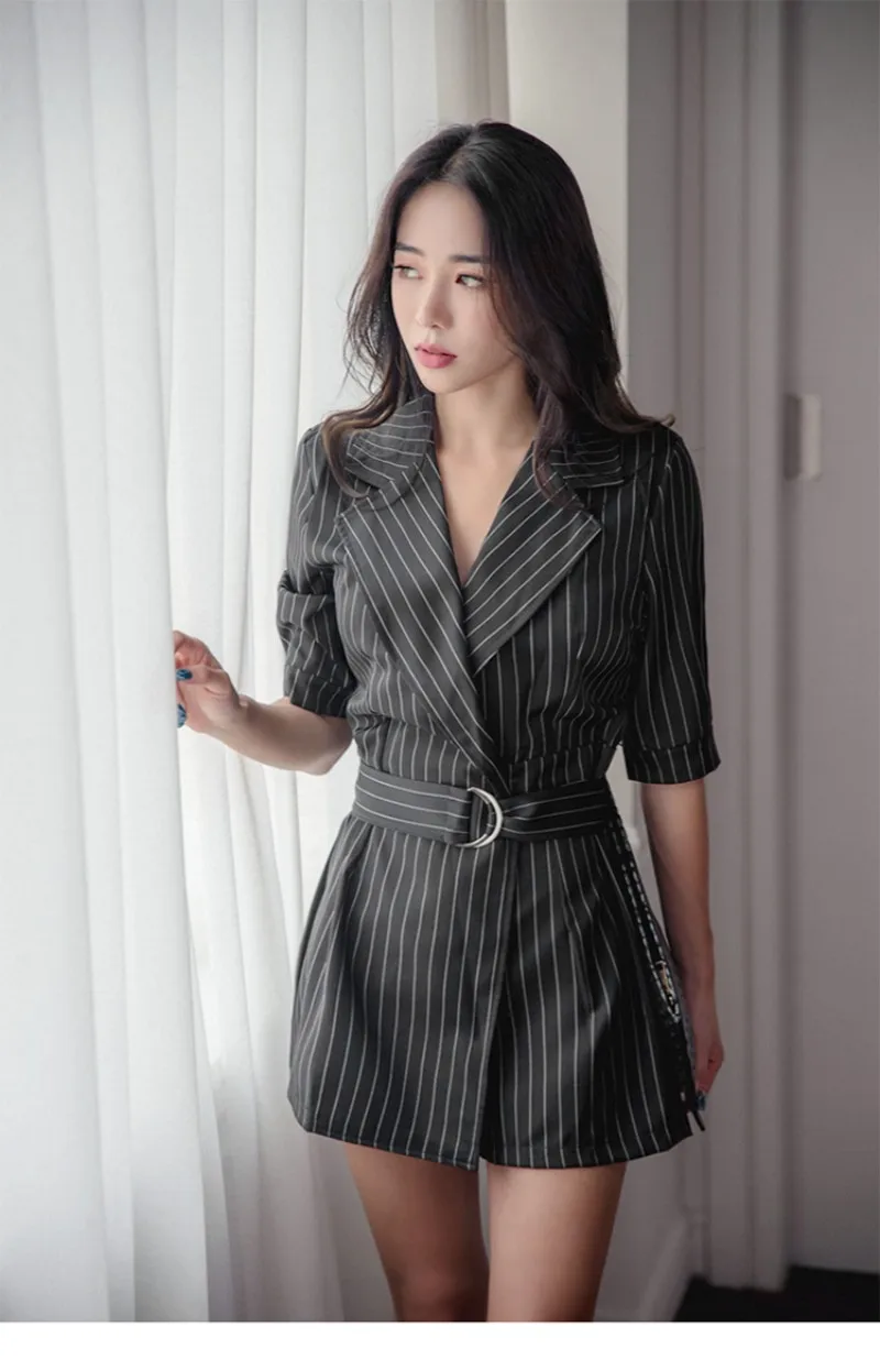 2019 новый летний женский полосатый Блейзер Playsuit с длинным рукавом Check Blazer Rompers с поясом женские Рабочий костюм широкие брюки комбинезоны