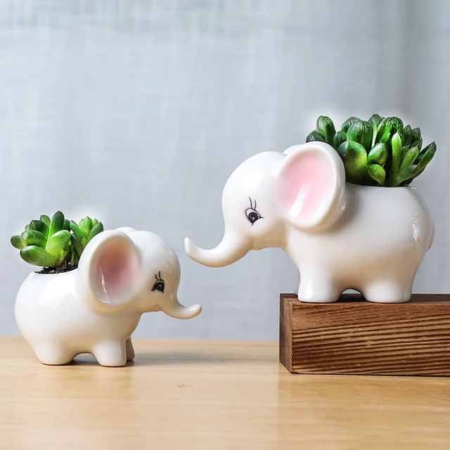 2pcs Elephant Planters Modern White Ceramic Flower Pots Succulents