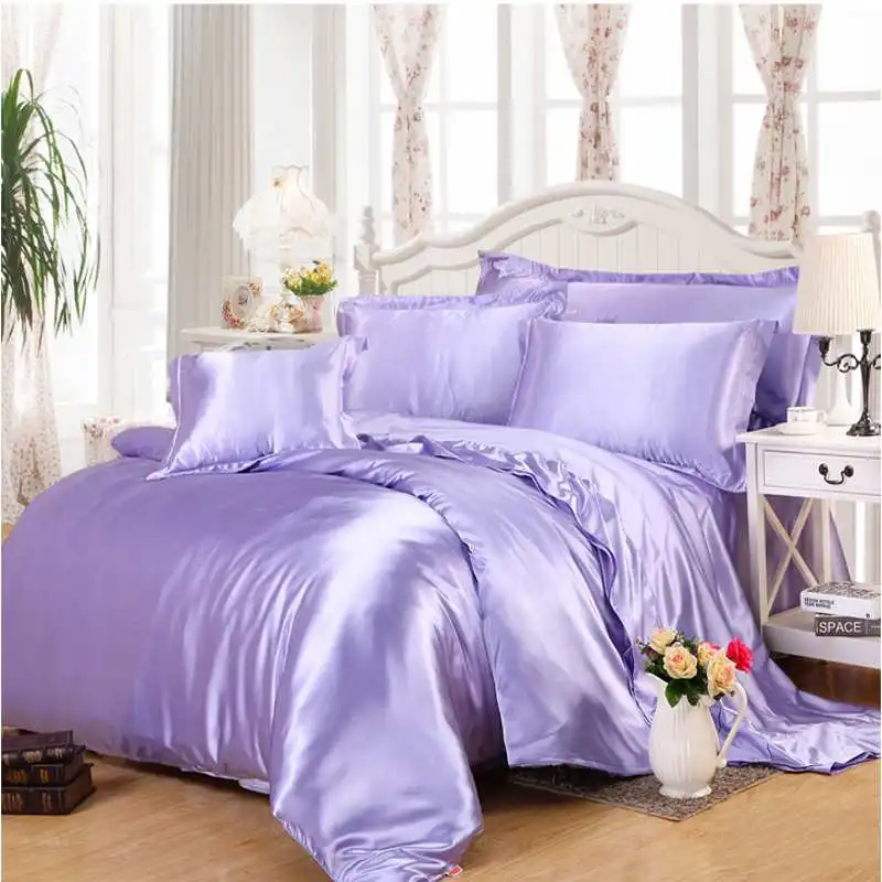 Imitation Silk Bedding Set Luxury Light Purple Satin Duvet Cover